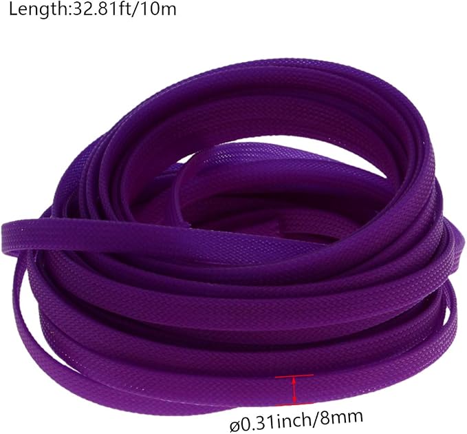 Heyiarbeit 10m/32.8ft PET Expandable Braid Cable Sleeving Flexible Wire Mesh Sleeve Purple 8mm
