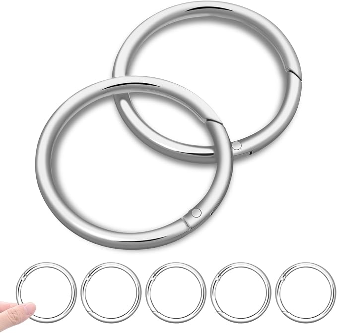 CooBigo 10Pack 2" Large Round Carabiner Clips, Metal Spring O Rings for Organizer Key Rings, Paracord Keychain Lanyard, Pet Chains, Purse Hardware, Key Snap Hooks DIY Accessory (Sliver)