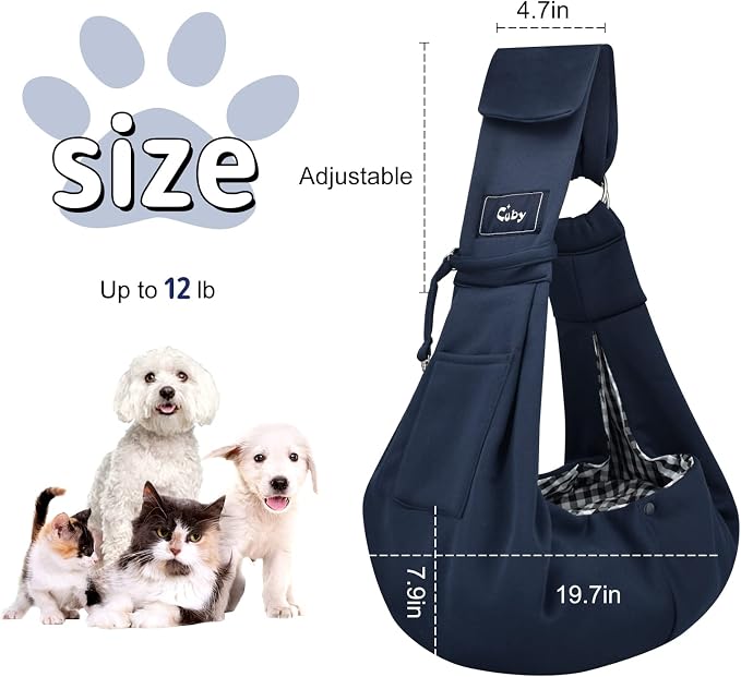 Dog and Cat Sling Carrier - Hands Free Reversible Pet Sling Bag - Ring Sling Adjustable - Suitable for Puppy, Small Dogs Cats Outdoor(Dark Blue)