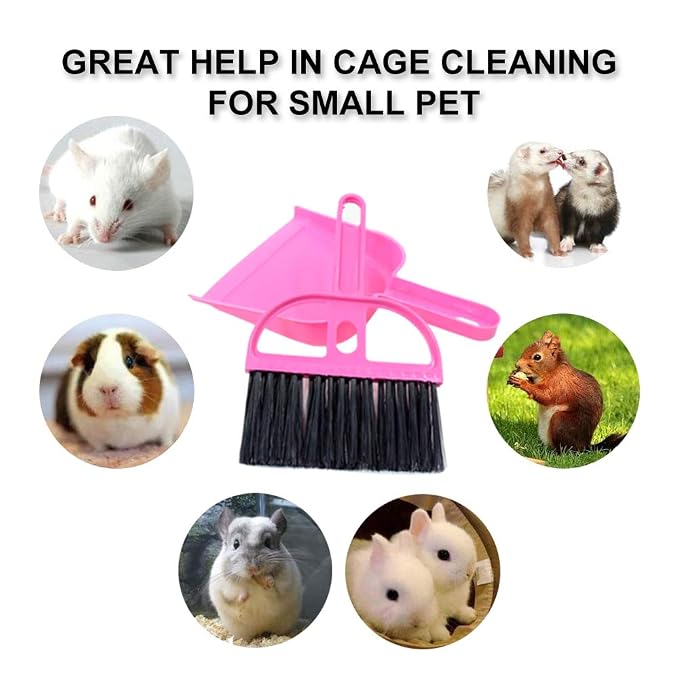 WishLotus Mini Dustpan and Brush Set, Portable Exquisite Pet Waste Cleaning Kit, Hamster Sand Scooper Cage Cleaning Tool for Small Pets Guinea Pigs Hedgehogs Hamsters Chinchillas Rabbits (Pink)