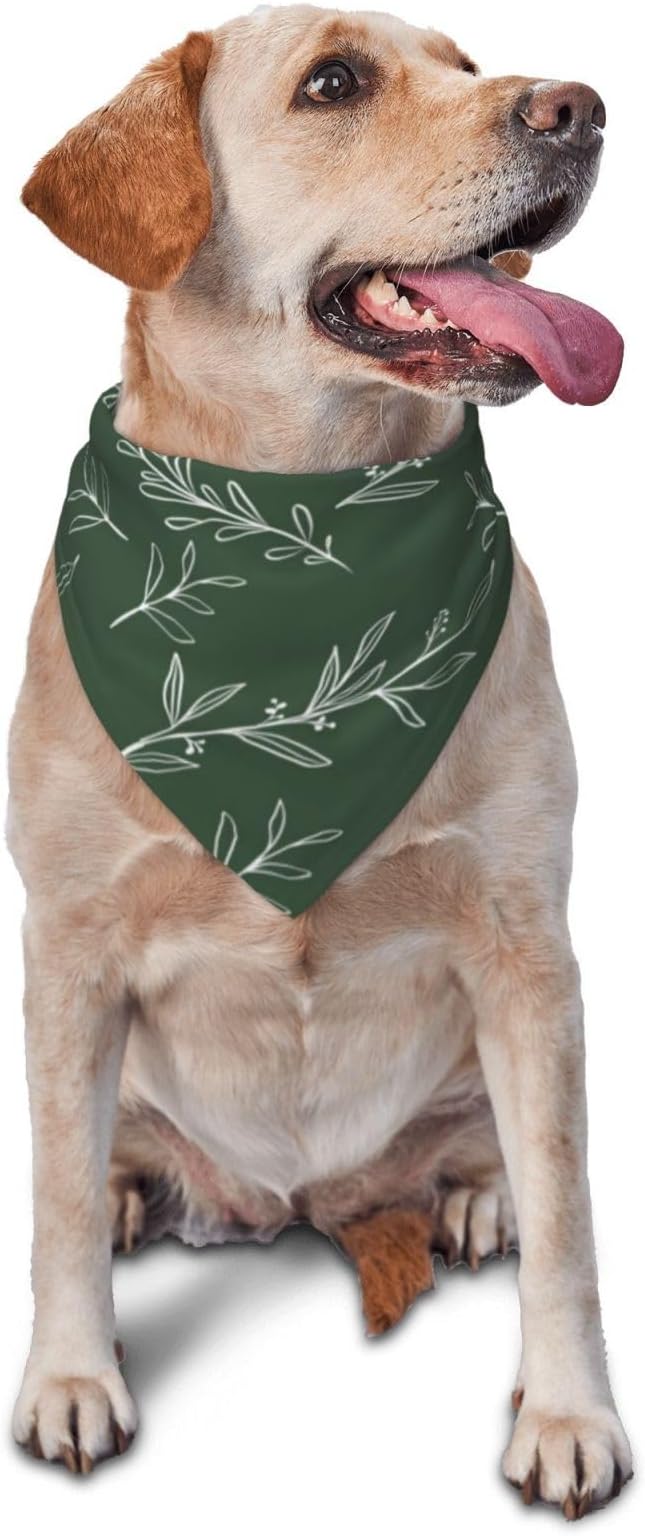 Sage Green Dog Bandana,Adjustable Triangle Bibs Dogs Scarf,Puppy Neckerchief Dog Cat Bib for Spring Summer (Dark Green)