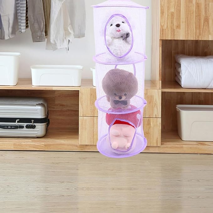 4pcs Stuffed Animal Storage Organizer Hanging Mesh Hammock with Suspended Design and Breathable Polyester Fabric for Bedrooms and Playrooms Lavender