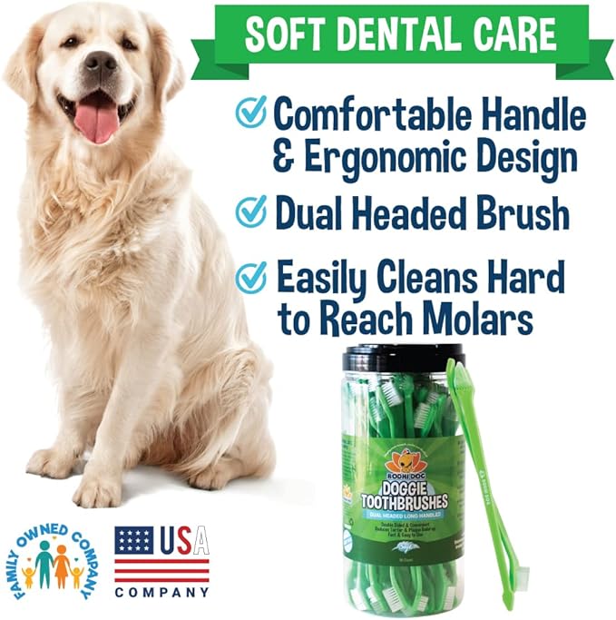 Bodhi Dog Dual-Headed Toothbrush for Dogs & Cats - Soft Bristles for Gentle Pet Dental Care - Puppy & Adult Teeth Cleaning - Easy-to-Use Design for Healthy Gums & Fresh Breath (50 Count)