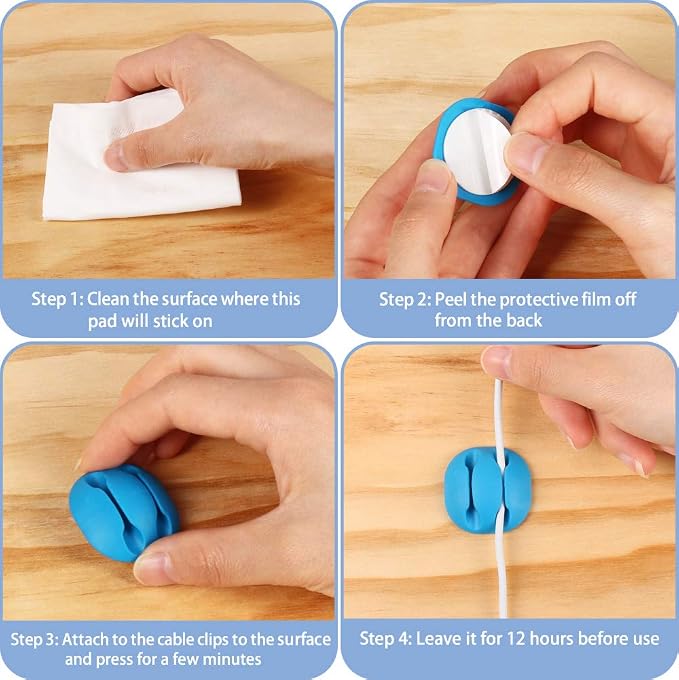 Shintop 6pcs Self-Adhesive Cable Clips for Computer, Electrical, Charging | Colorful Cord Holders, Desk Wire Clips for Nightstand Cord, Holds Cords in Place for Easy Access