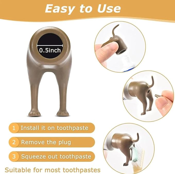 3 Pack Funny Pooping Dog B*tt Toothpaste Topper,Silicone Pooping Toothpaste Cap,Creative Dog Toothpaste Dispenser, Animal Funny Toothpaste Cover for Kids and Adults