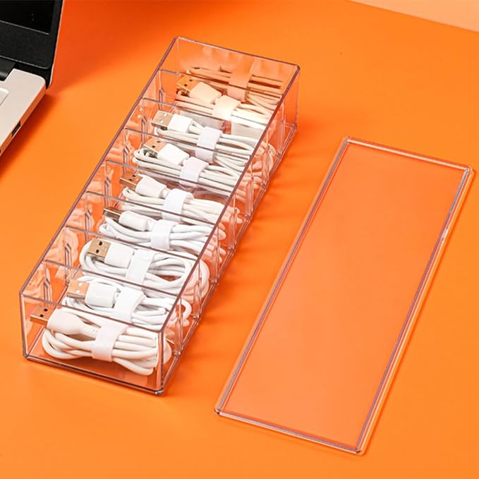 Ipetboom Cable Management Box with Lid 8 Slots Pet Cable Storage Organizer High Transparency Cord Organizer for Desk and Electronic Accessories