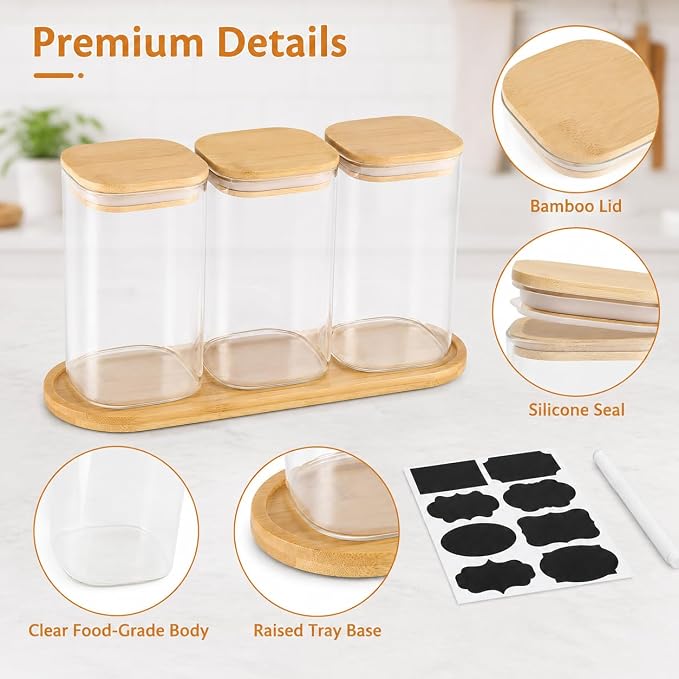 Dog Treat Container, Large Dog Treats Container, Farmhouse Wood Pet Treats Storage Organizer for Dog Food Storage Container, with 3 Glass Jars, Cat Dog Biscuit Dispenser, Great Gift for Pet Dog Owners