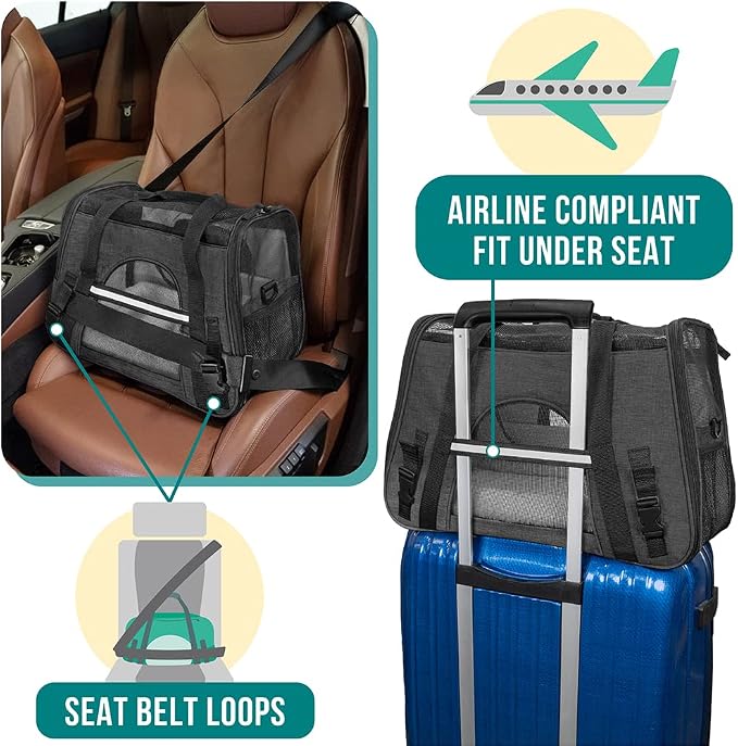 PetAmi Airline Approved Pet Carrier Cats Small Dogs, Small Heather Charcoal | Soft Sided TSA Travel Bag, Sherpa Bed, Breathable Mesh Ventilation, Collapsible Bowl, Fits Under Seat, Up to 18 lbs