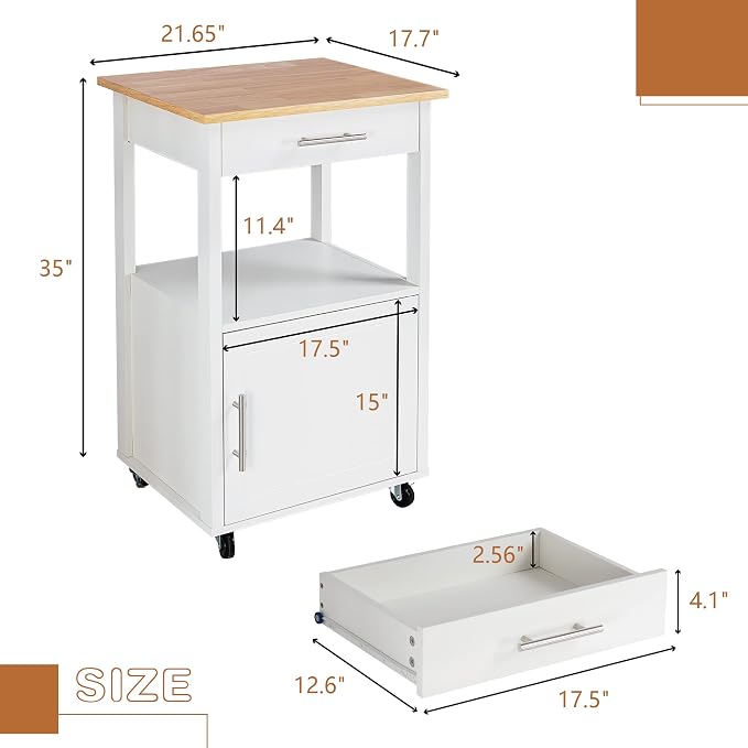 JY QAQA 22" Kitchen Island on Wheels with Storage Cabinet Kitchen Cart Cabinet with Shelves, Cart Handle for Towel Rack or Free Mobility, Portable Islands for Kitchen,White