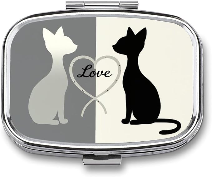 Cute Cats Durable Metal Pill Case for Daily Use, 2 Slot Medicine Box Organizer,Leak Proof Travel Pill Container for Vitamins, Compact Pocket Medicine Holder for Seniors,Holiday Gift