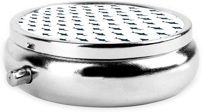 Compact Pill Holder, Grey Sharks White Round Mini Dispenser, Travel Organizer Case for Medicine, Purse Pocket Box for Outdoor Enthusiasts