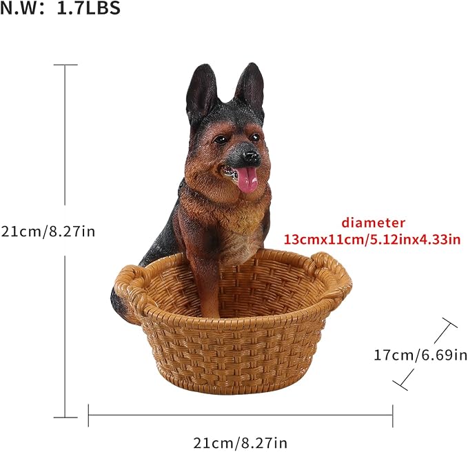 Cute German Shepherd Candy Bowl, Resin Dog Figurine Key Bowl for Entryway Table, Desktop Storage Basket Organizer for Desk, Unique Dog Lover Gift