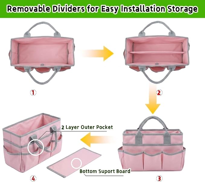 Pet Grooming Bag, Dog Grooming Organizer Tote with 10 Pockets, Dog Storage Organizer with Sturdy Handle for Grooming Supplies, Toys, Treats, Leash (Bag ONLY) (Pink)