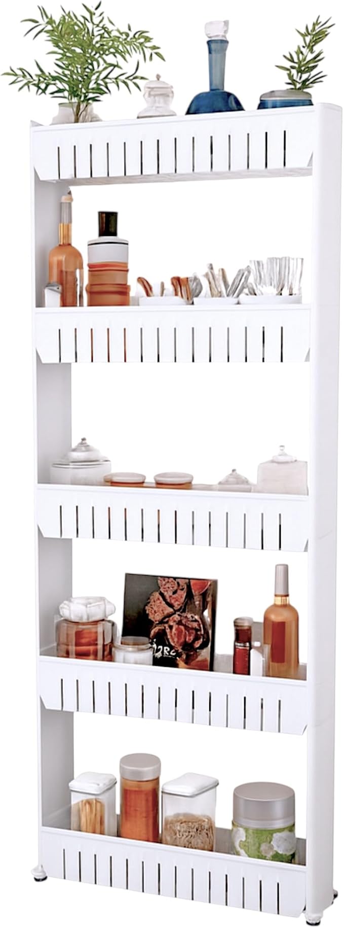 Lavish Home Slim Rolling Storage Cart, White, 21.5” x 5” x 52”