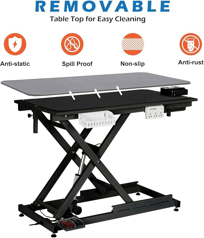 50 Inch Dog Grooming Table, Electric Hydraulic Pet Grooming Table, Dog Grooming Station with Aluminium Overhead Arm, Anti Slip Tabletop, 6 USB Ports, Height Adjustable, 300 LBS Capacity, Black