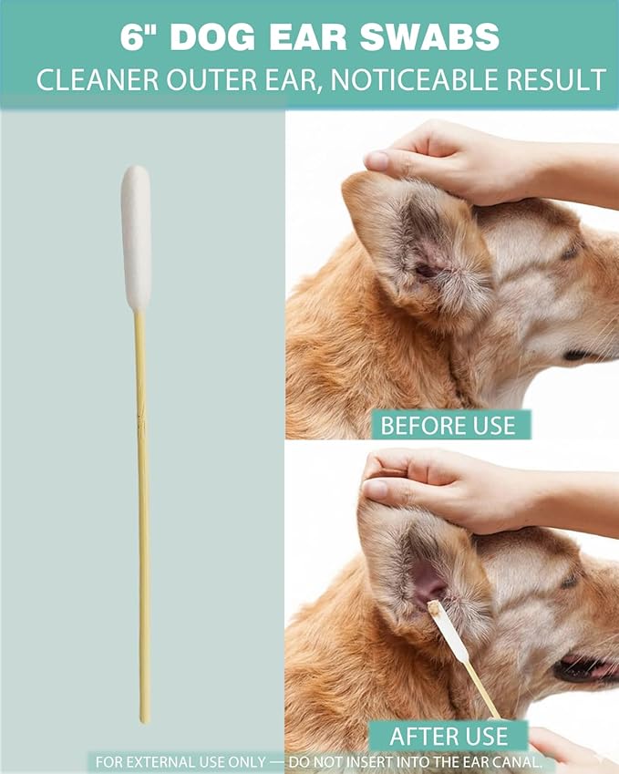 Dog Ear Swabs Bulk Pack, 800 Count – 6 Inch Bamboo Cotton Swabs Refill for Professional Grooming & Multi-Pet Homes – Large Absorbent Heads for Deep Cleaning (16 Resealable Packs)