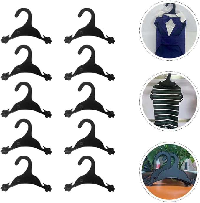 10pcs Plastic Pet Clothes Hanger for Dog Clothing and Cat Dress, Anti-Skid Design to Keep Pet Garments Clean and Neatly Organized, Black Dog Coat Hanger Rack for Small Drying