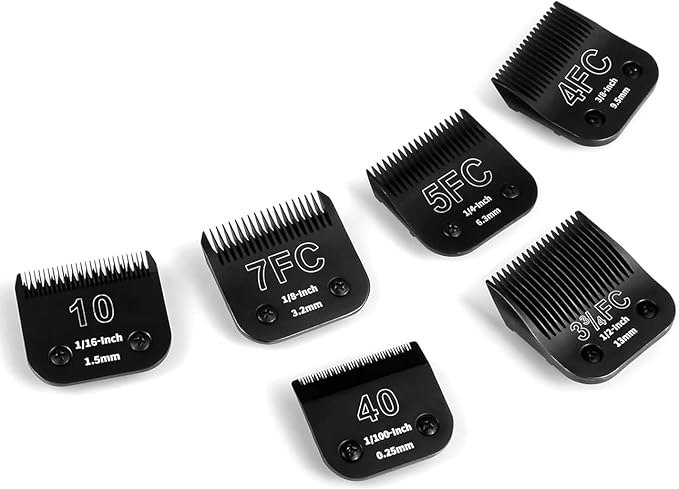 6 Packs Detachable Dog Grooming Steel Blades,Compatible with Andis,Oster A5,Wahl KM-10 Series,Cutting Length 1/100" to 1/2"(10+40+7FC+5FC+4FC+3-3/4FC-black)