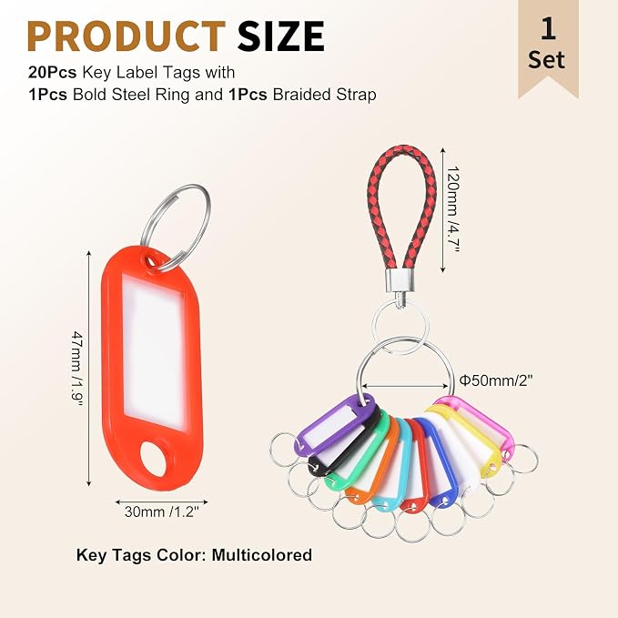 PATIKIL Key Tags with Labels, Key Organizer Keychain Markers Tags Holder with Bold Steel Ring and Braided Strap for Office
