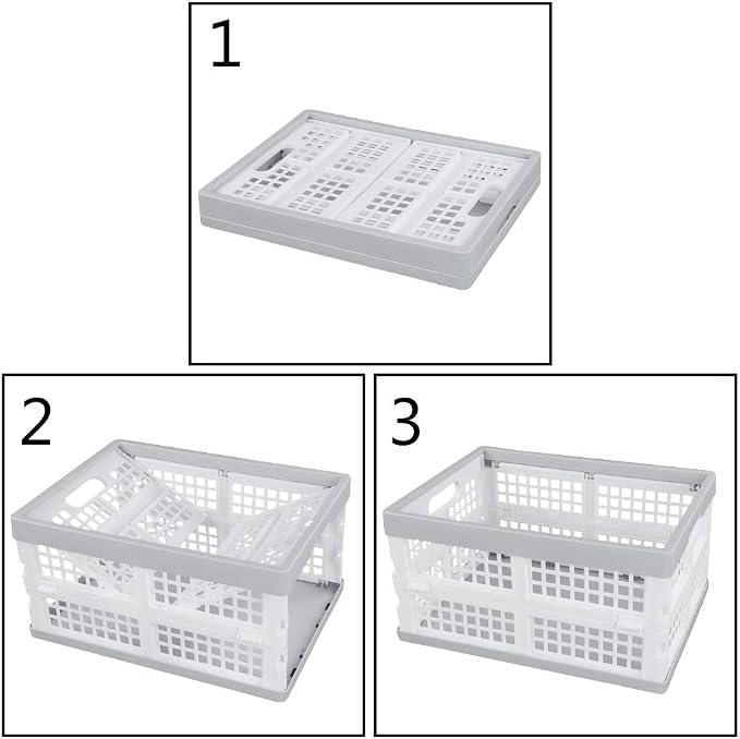 Vababa 3-Pack Plastic Stackable Collapsible Storage Crate, 15 L | Stacking Folding Storage Basket, Collapsible Design, Stable Stackable Structure, for Household & Pantry Organizers
