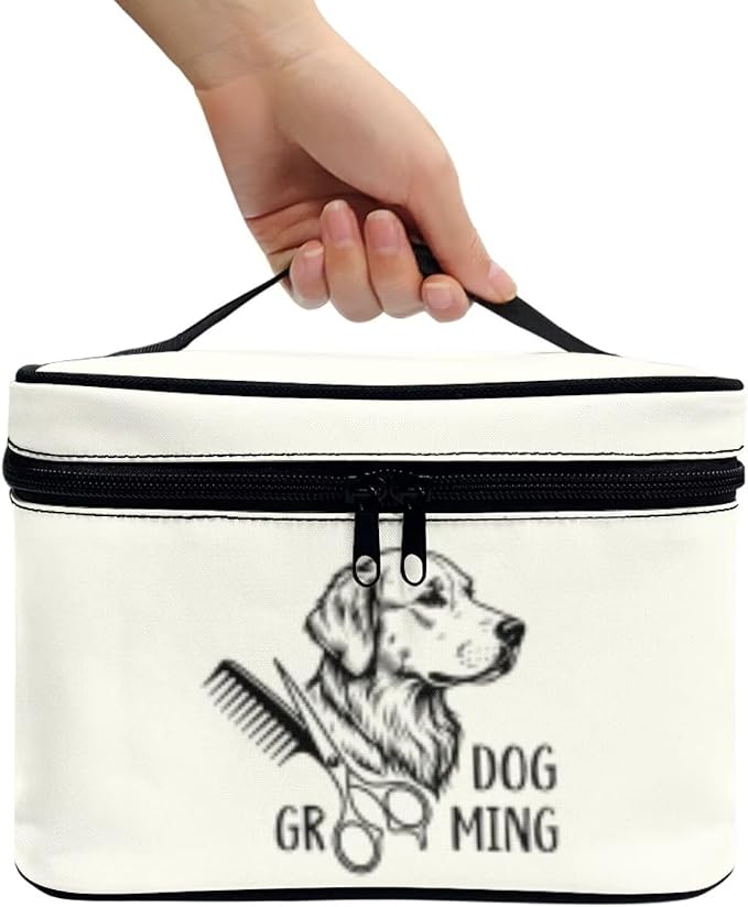 White Cosmetic Bag for Women Cute Dog Large Capacity Travel Makeup Bag Casual Make Up Case Organizer with Handle, Toiletries Accessories Brushes