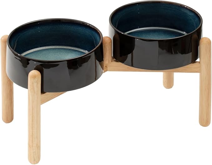 Havniva Ceramic Dog Bowls Elevated, Raised Dog Food Bowl for Large Dogs | 8.3” Elevated Dog Bowls, Non-Slip Wood Stand, Dog Food and Water Bowl Set, Dog Feeding Dish, Large Capacity Pet Water Bowl