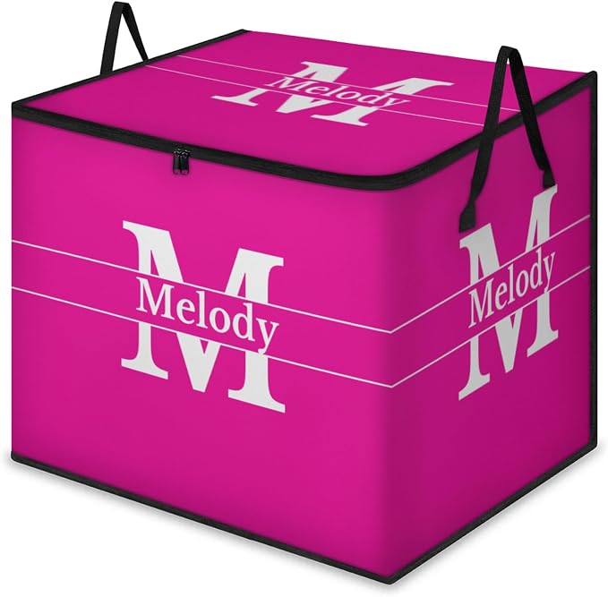 Personalized Storage Bins with Lid, Customized Name Jumbo Storage Basket Rectangle Clothes Organizer for Organizing Kids and Pets Toys Shelf Closet, Hot Pink with Initial Letter