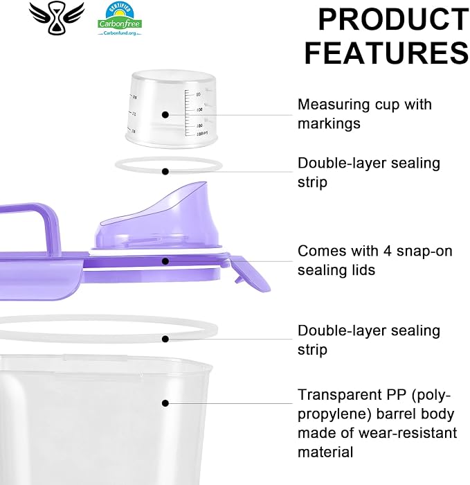 LEAWALK 10LBS Airtight Rice Food Storage Container BPA Free, 5.28Qt Clear Plastic Kitchen and Pantry Organization Bin Suitable for Cereal, Dry, Oats, Flour, Sugar, Pasta, Pet Food-Clear Purple