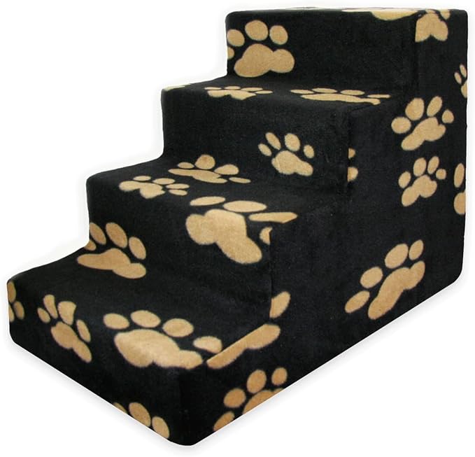 Best Pet Supplies Dog Stairs & Steps - Foam Steps for Small Dogs & Cats, Non-Slip Indoor Balanced Pet Step Support, Dog Ramp, No Assembly, Paw Print on Black, 4-Step (18-inch Height)