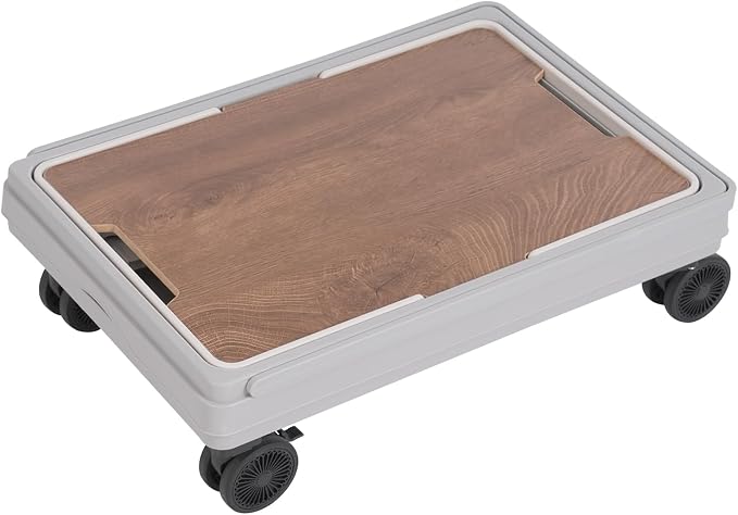 Rolling Foldable Crate with Wheels, Collapsible Rolling Crate with Wooden Cover, Foldable Utility Cart with Wheels for Teachers, 55L 77lbs