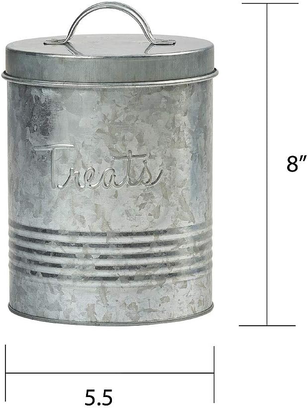 Amici Pet, , Retro Treats Galvanized Relief Lettering Metal Storage Canister, Food Safe, Push Top, 72 Ounces