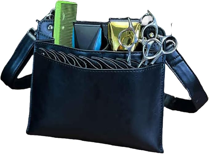 hair stylist waist bag, Leather Salon Hair Stylist Barber Scissors Shear Holster(Black)