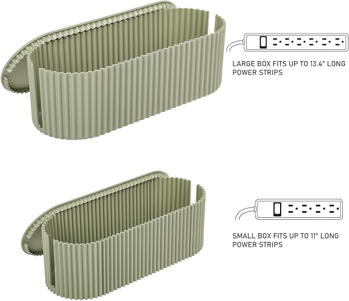 FABROK 2 Pack Cable Management Box, Cord Organizer Box with 20 Cable Ties, Power Strip Storage to Hide Charger Adapter Power Cord Charging Station Green(Small+Large
