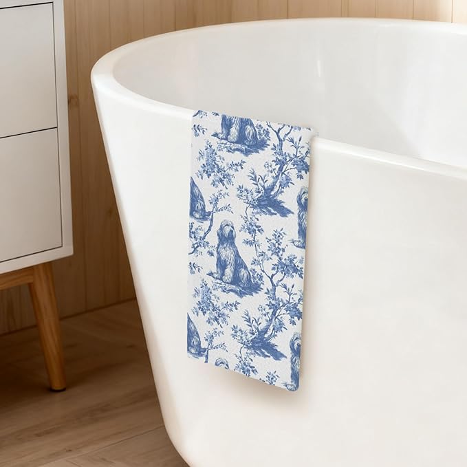 Otterhound Kitchen Dish Towels,Blue and White Floral Dog Towel Dish Tea Towels, Chinoiserie Decor for Kitchen Bathroom,Otterhound Gifts for Dog Lover Mom Dad,16x24 Inch