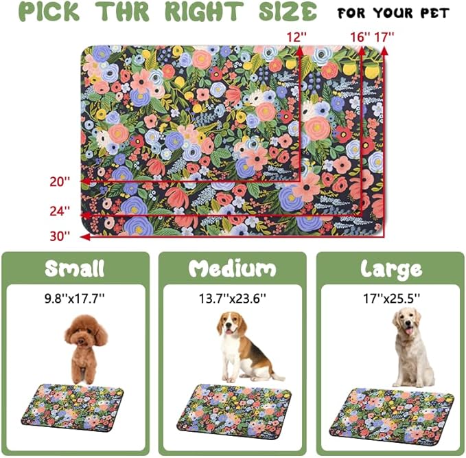 Dog Food Mats for Floors Waterproof, Pet Water Bowl Mats Pet Feeding Absorbent Placemats Flower 12 * 20 inch
