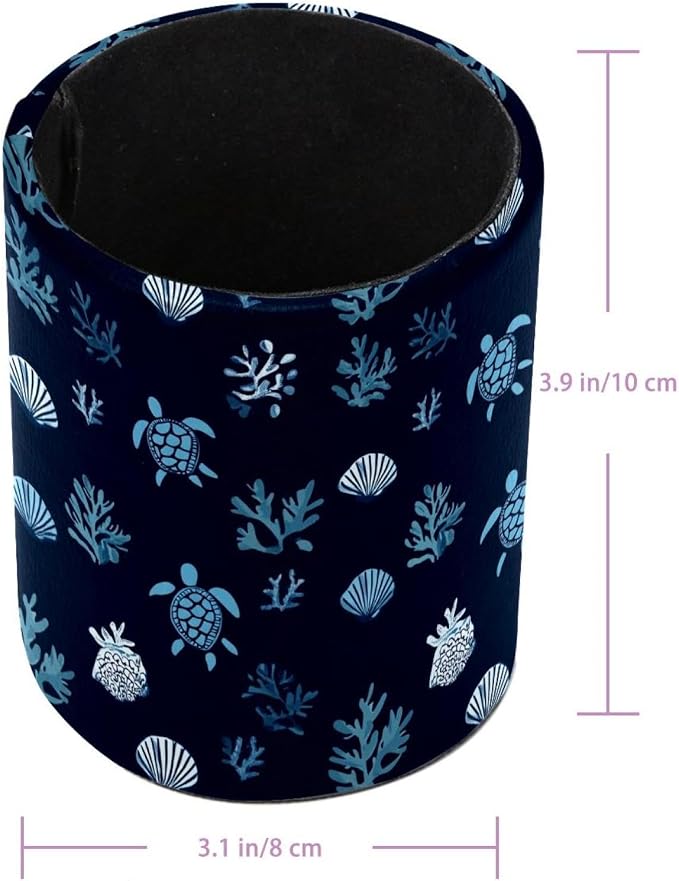 Faux Leather Pen Holder for Desk, Pencil Organizer Sea Turtle Pen Cup Desk Decor Makeup Brush Holder Storage for Office Home