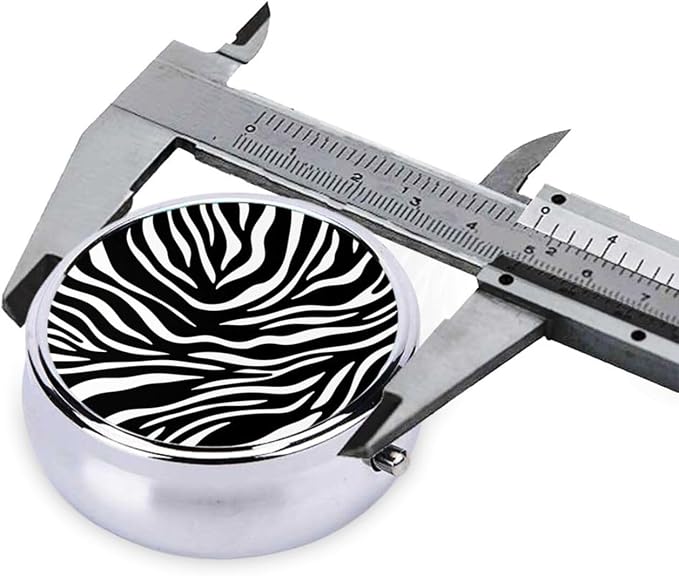 Compact Pill Box, Zebra Stripe Round Waterproof Case, Travel Organizer for Supplements, Purse Pocket Container for Daily Office Use