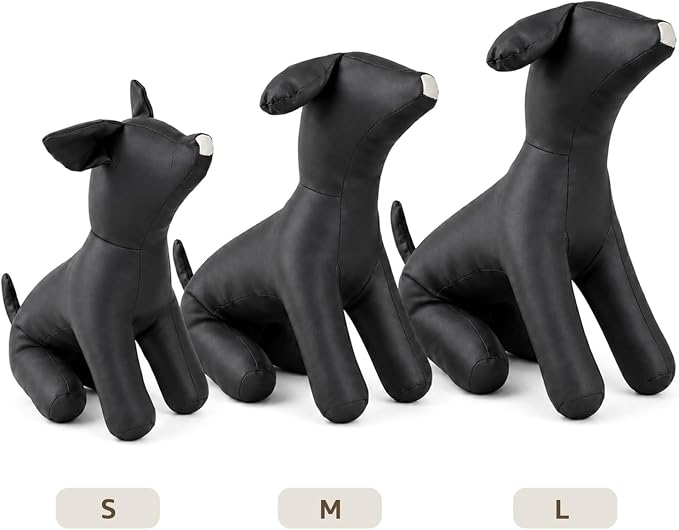 Dog Mannequin PU Pet Clothing Display Stand Cute Dog Hangers for Clothes Store Leather Pet Sewing Mannequin Durable Puppy Standing Model (Black, Large)