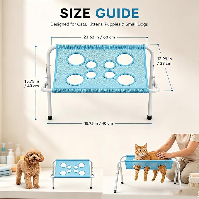 Dog Bath Hammock with Frame, 2026 New Pet Hammock for Grooming (Gray) | 2-in-1 Foldable Pet Grooming Bed with Breathable Mesh Sling and Frame for Nail Trimming, Bathing, Haircuts & Pet Care