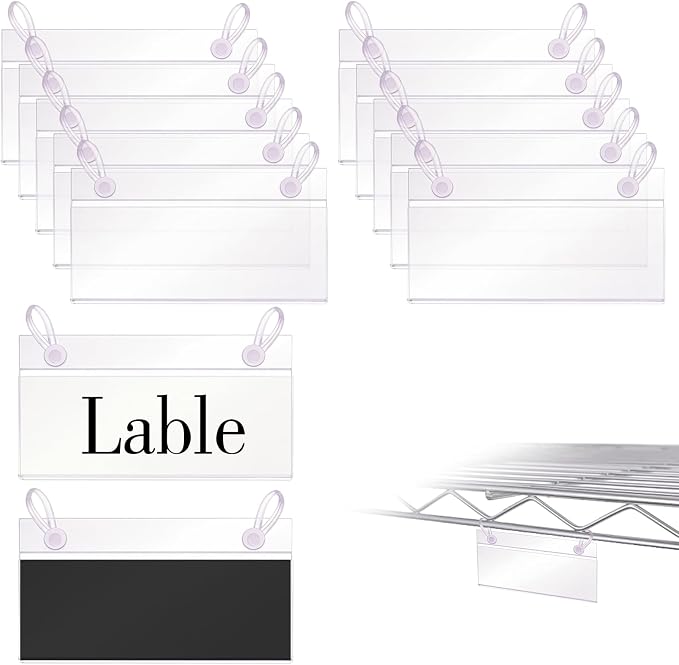 Basket Label Holders, ELEMGULY 30PCS Plastic Basket Label Clips with Easy Button Lock Design, Wire Shelf Label Holder Wire Rack Display Holder Price Sign for Home Market (60pcs Label Paper Included)