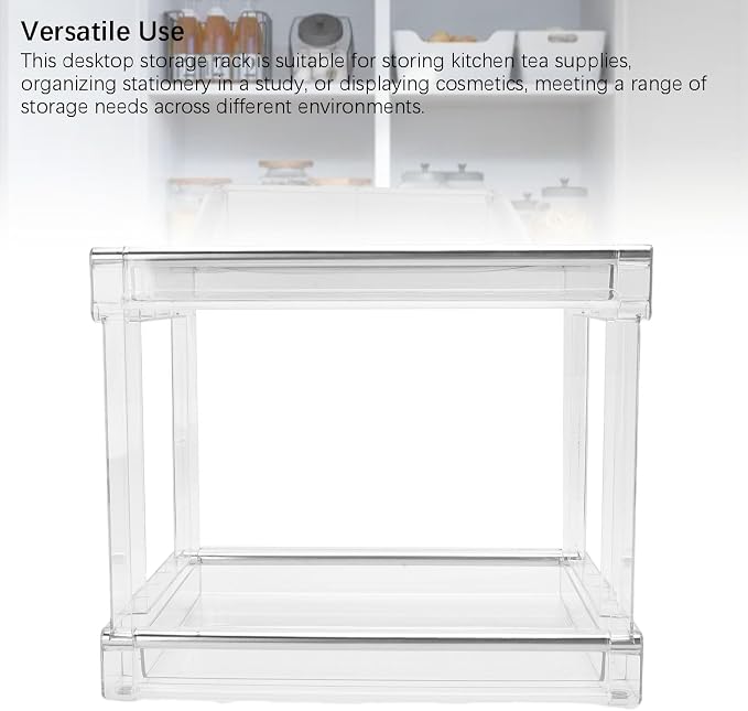 Desktop Storage Rack, Versatile Tea Bag Organizer for Coffee Bar and Makeup, High Capacity PET Cosmetic Stationery Holder with AntiSlip Pads for Kitchen and Office, Space Saving (Transparent)