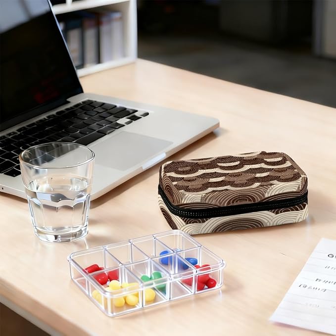 Travel Pill Organizer Brown Wave Pattern Small Pill Case