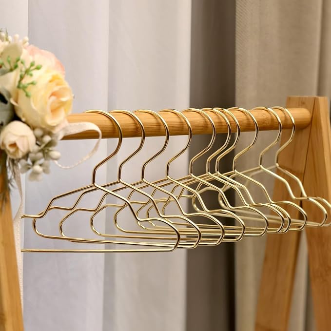 Vedem Pet Metal Hangers for Dog Clothes Pack of 10 Closet Hanger Pet Apparel Storage Organizer Accessories (Golden, Small)