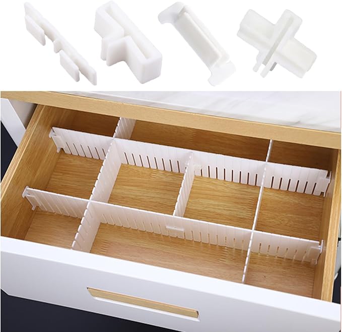 22 Pack Drawer Divider Clips Holder Plastic Mount Fixing Buckle Corner Angle Cross Connector Ends for Drawer Organizer Partition Grid Plates Separators Rail Box Installation (4 Types)