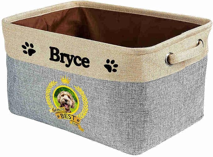 Custom Name Collapsible Dog Toy Storage Basket Bin World's Best Dog Labradoodle Puppy Foldable Pet Toy Box Closet Shelf Baskets Organizer for Bedroom Home Dog Cat with Handles Gray