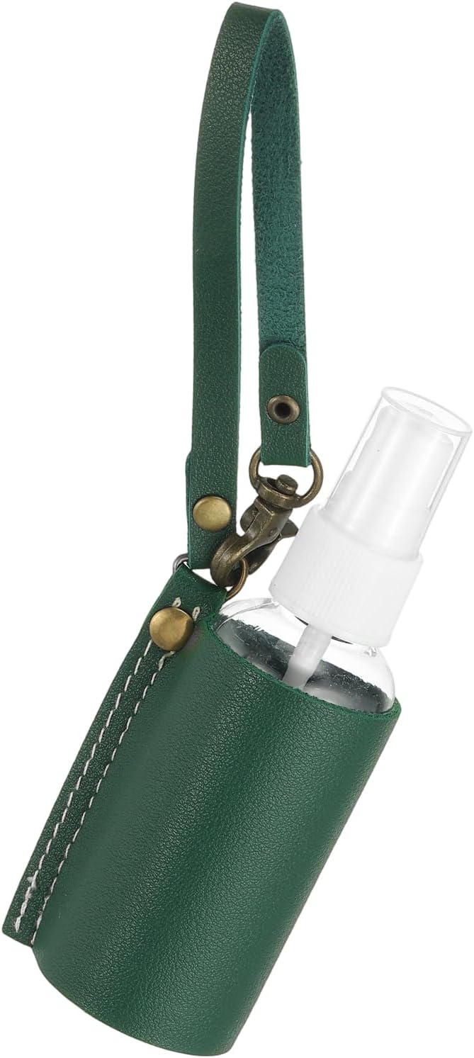 uxcell Travel Empty Spray Bottles with Leather Bag Holders, 30ml Refillable Leakproof Bottle Travel Size, Portable Hand Soap Containers for Cosmetic Perfume Air Freshener,Dark Green