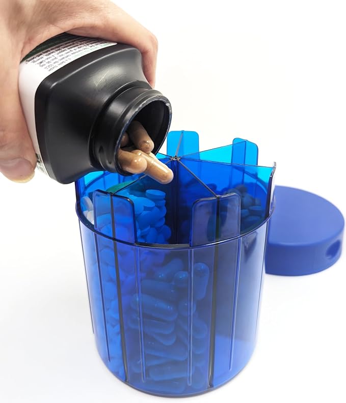 XL Supplement Pill Dispenser Bottle, 7 Compartment, Labels, Easy Open, Anti-Mixing, UV Protected Organizer, Extra Large Monthly Vitamin, Monster Fit Medication Holder (Cobalt Blue, Large)