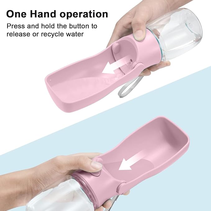 Portable Dog Water Bottle for Walking – 19oz / 12oz Foldable Pet Water Dispenser for Puppies, Medium & Large Dogs – Leak Proof Travel Water Bowl for Small Animals Dog Accessories(12OZ Pink)