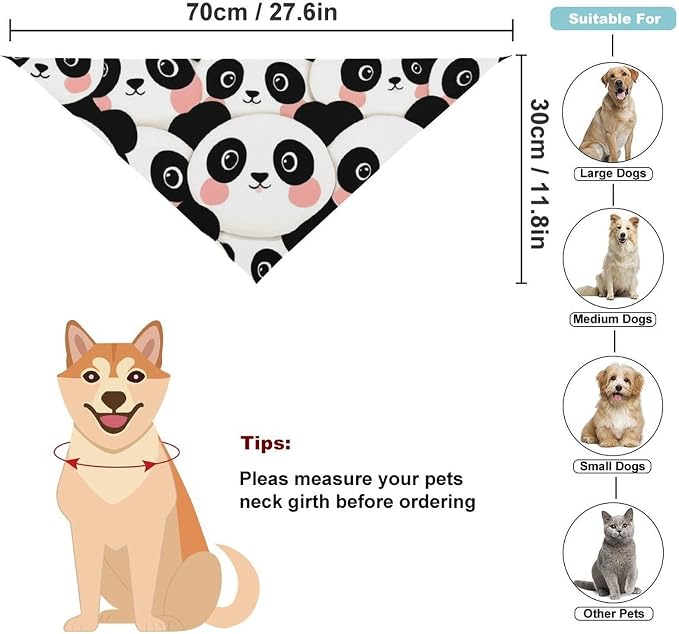 Lightweight Portable Triangle Handkerchief Cute Cartoon Pandas for Dogs and Cat Fashion Accessories, Summer Casual Comfy Pet Scarf