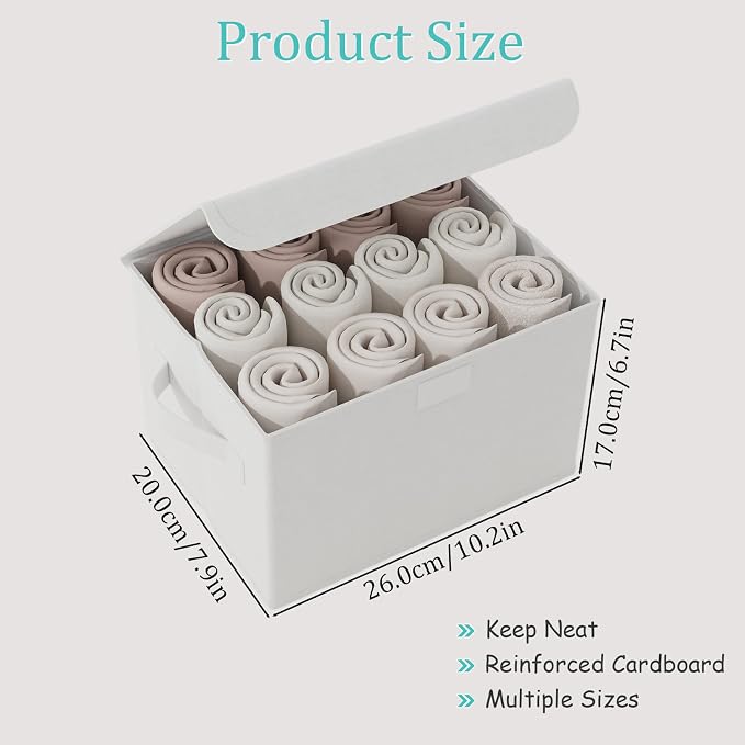 Storage Bin with Lid, Closet Boxes, 2 Pack, White, 10.2x7.9x6.7 In | Fabric Organizers System with Cover, Collapsible Stackable Clothes Basket with 2 Handles, for Kitchen Cupboards, TV Consoles